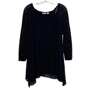 Cato Lace Overlay Tunic Top XL Navy Blue Dark Feminine Romantic Whimsygoth Fairy